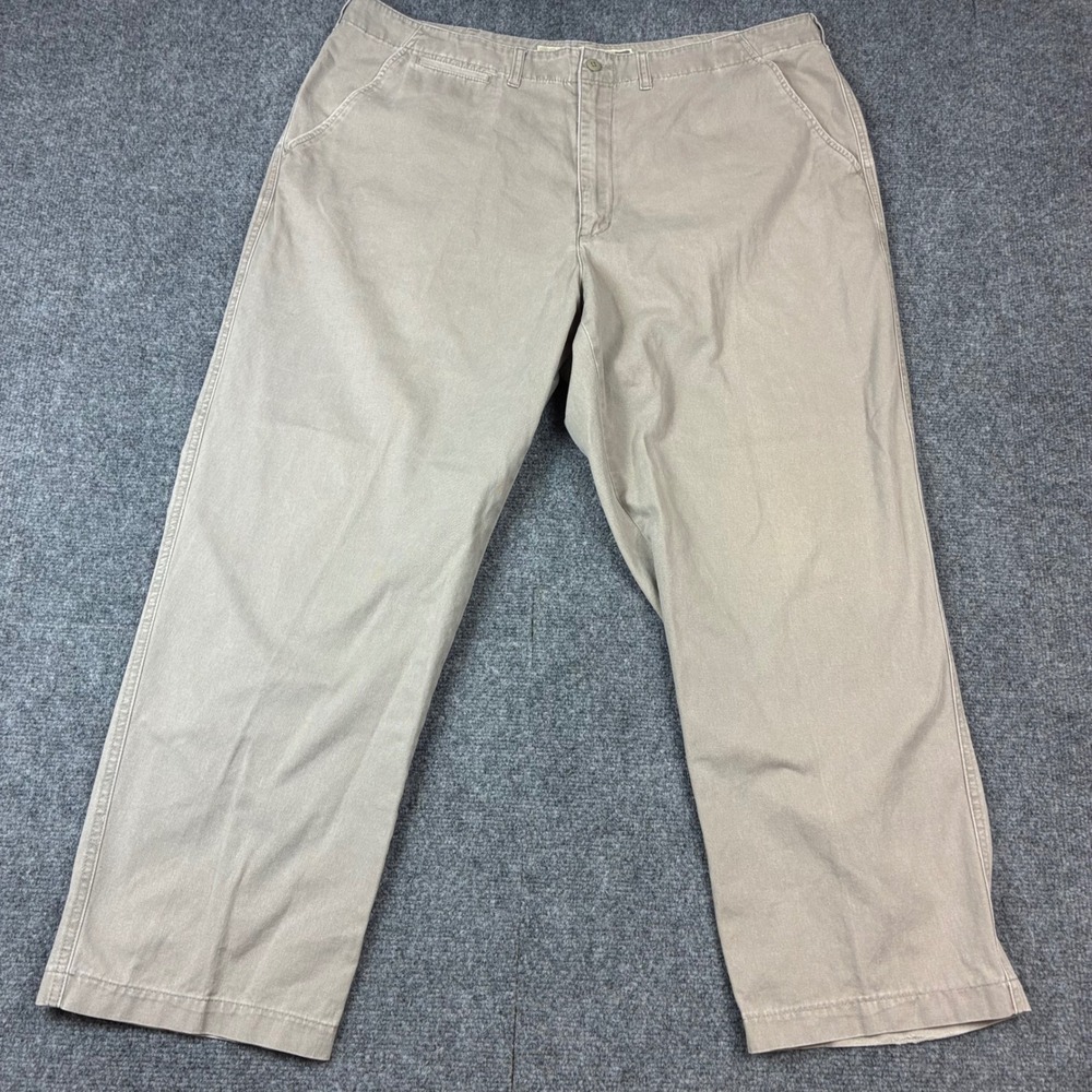 Cabelas Casuals Aged Khakis Mens 42x30 Tan Straight Leg Flat Front Cotton Pants